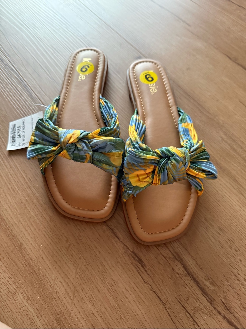 Kensie Yellow & Blue Floral Knot Slide Sandals